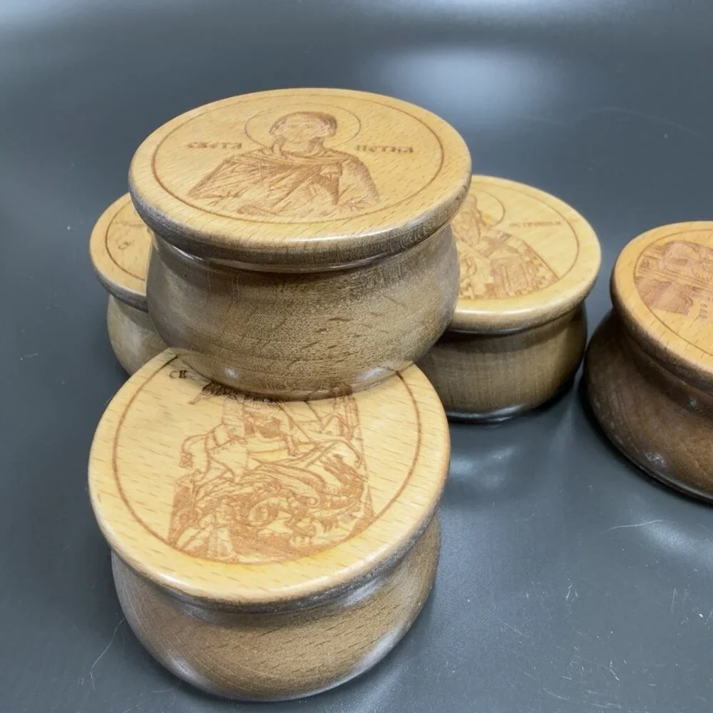 Vintage Russian Wooden Incense Container Trinket Box Set 5 All Different Decor‎